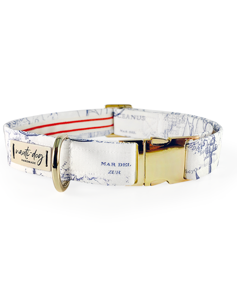 Carta Marina Light Nautical Toile Buckle & Martingale Collar