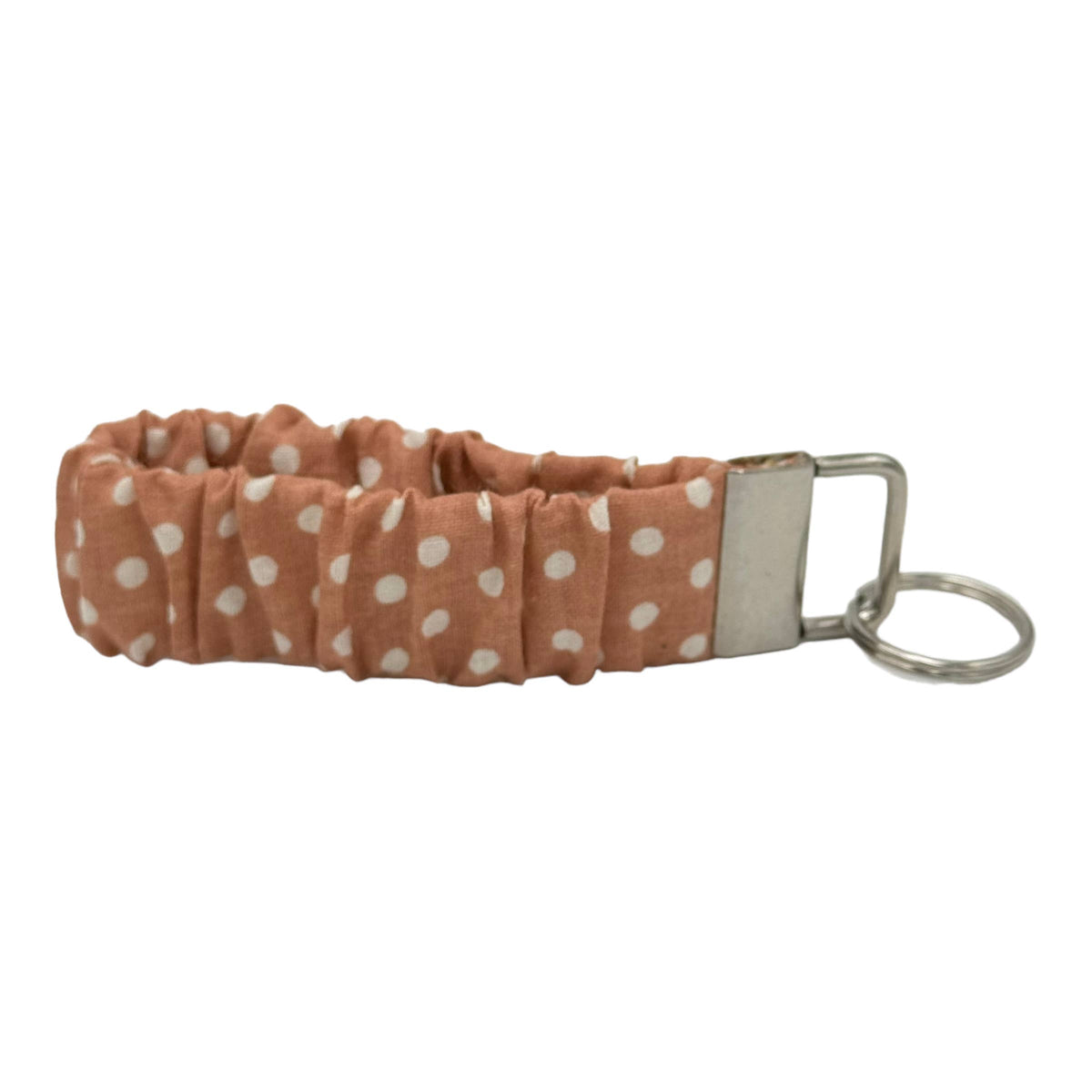 Tan & White Polka Dot Scrunchie Keychain Cotton Wristlet