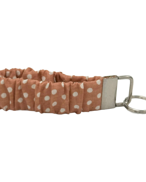 Tan & White Polka Dot Scrunchie Keychain Cotton Wristlet