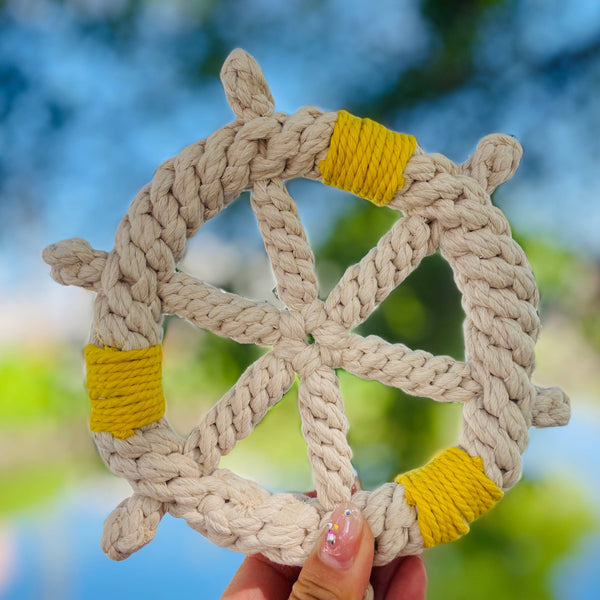 Handmade White Braided Rope Toy Ship Wheel, Sustainable Toy