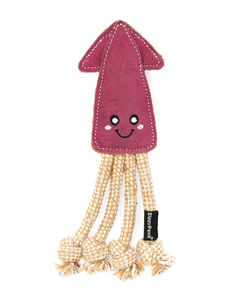 EcoZippy Suede and Rope Buddies - Squid - Dog Toy