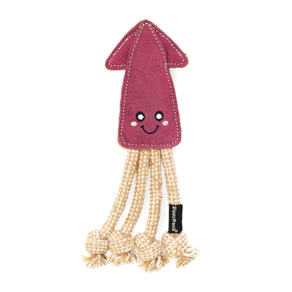 EcoZippy Suede and Rope Buddies - Squid - Dog Toy