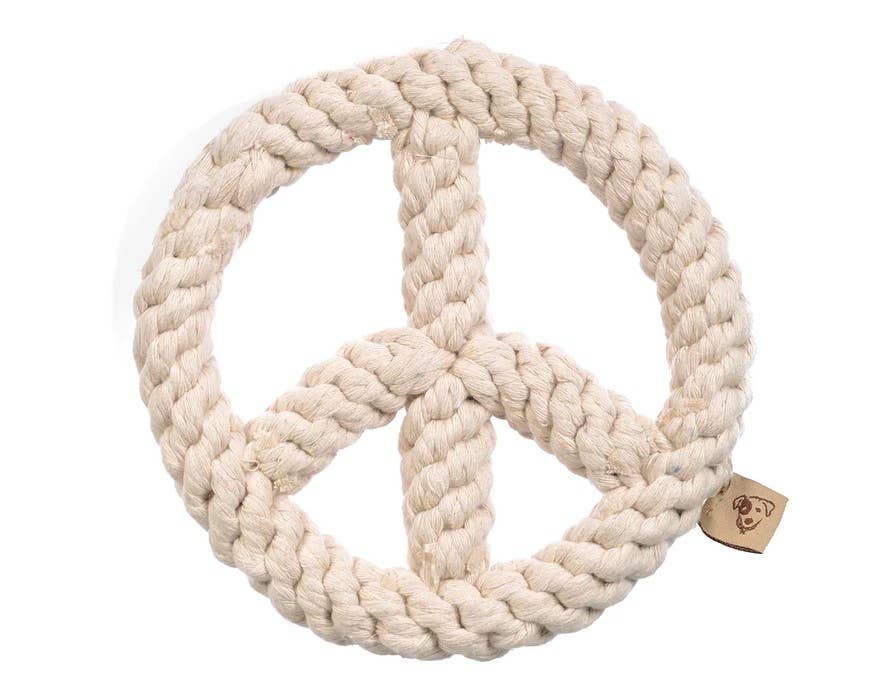 Peace Sign Rope Dog Toy White 7"