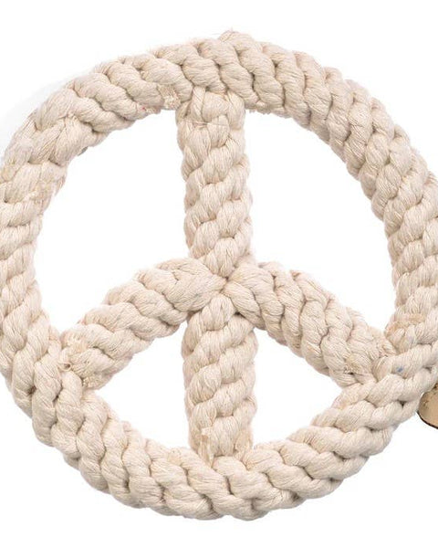 Peace Sign Rope Dog Toy White 7"