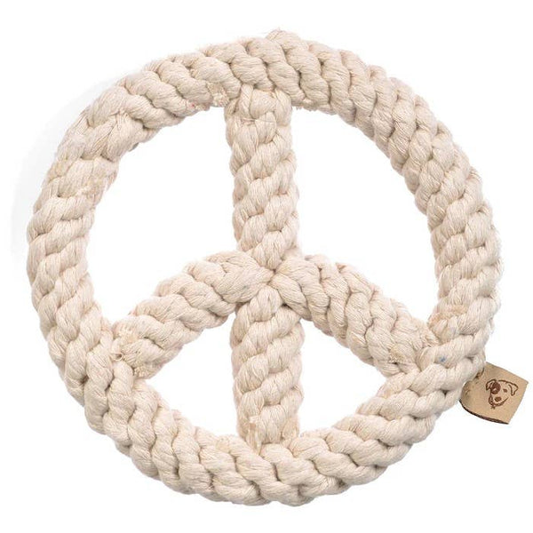 Peace Sign Rope Dog Toy White 7"