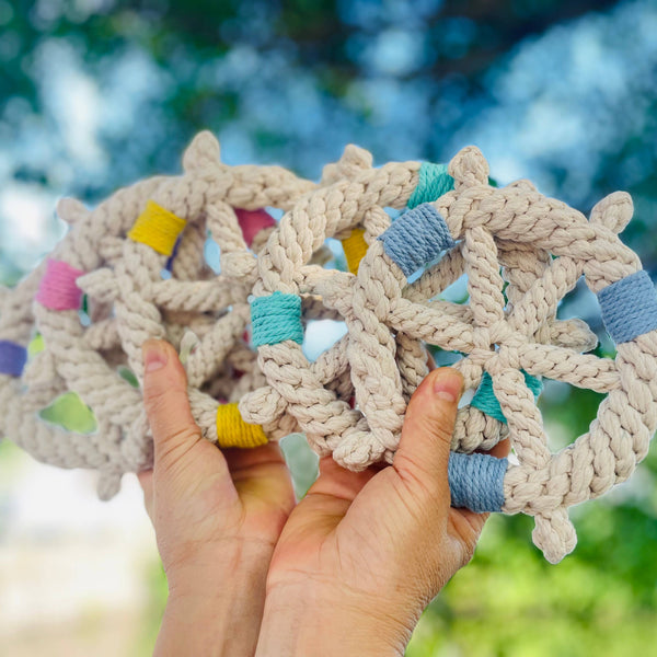 Handmade White Braided Rope Toy Ship Wheel, Sustainable Toy