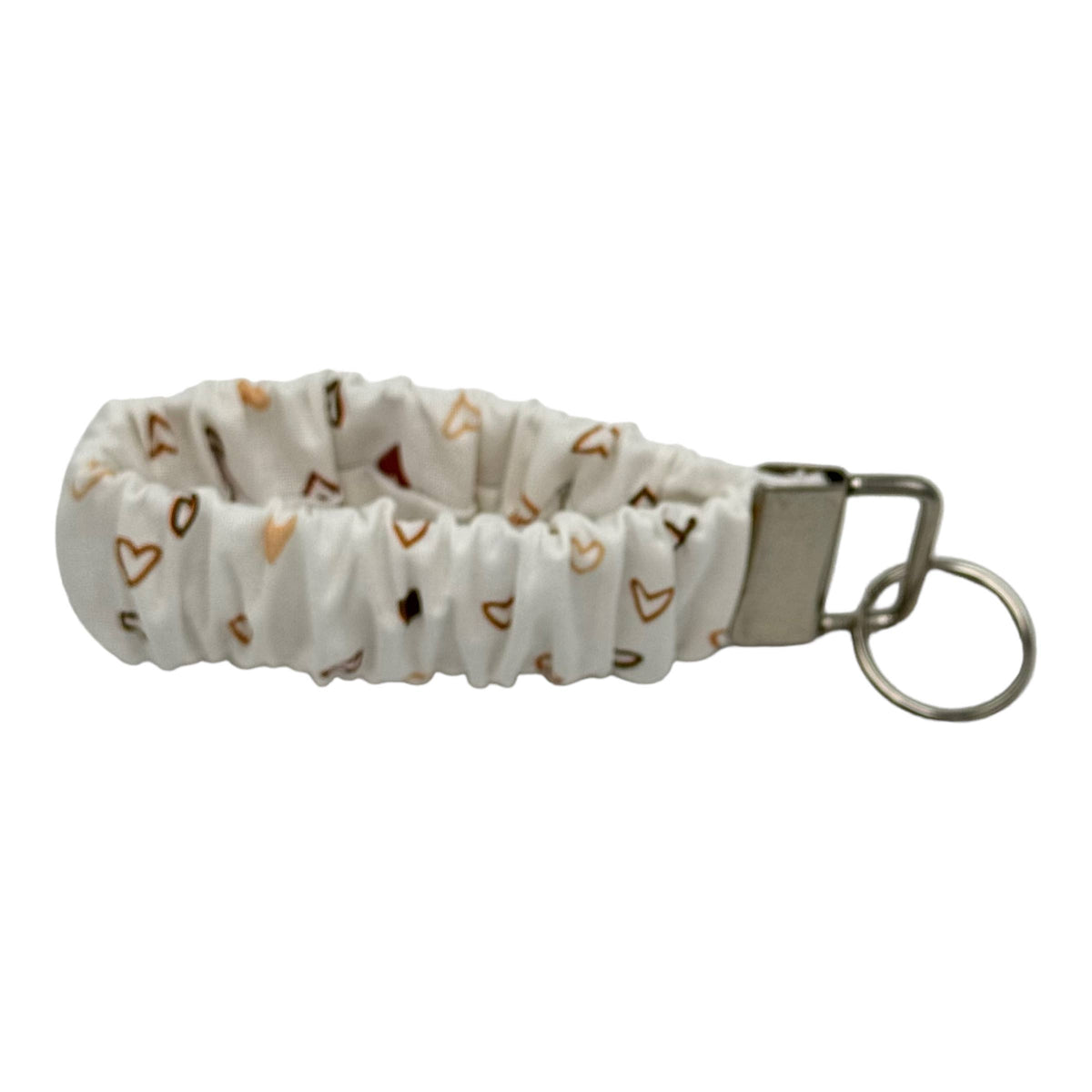 White & Brown Hearts Scrunchie Keychain Cotton Wristlet