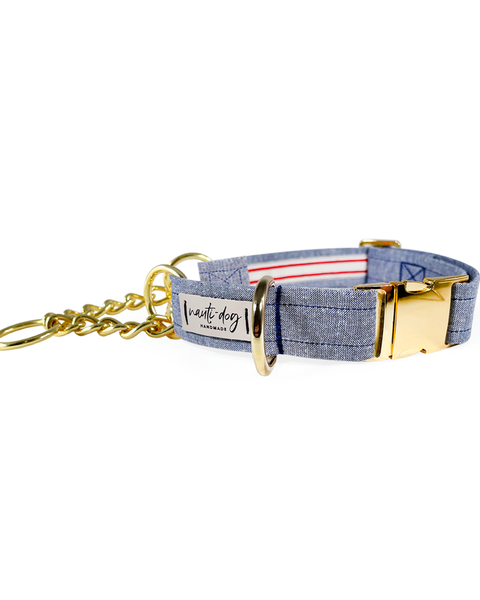 Chambray Classic Oxford Buckle & Martingale Dog Collar