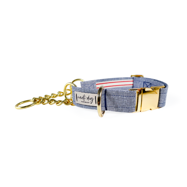 Chambray Classic Oxford Buckle & Martingale Dog Collar