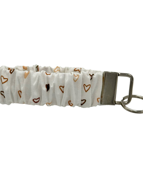 White & Brown Hearts Scrunchie Keychain Cotton Wristlet