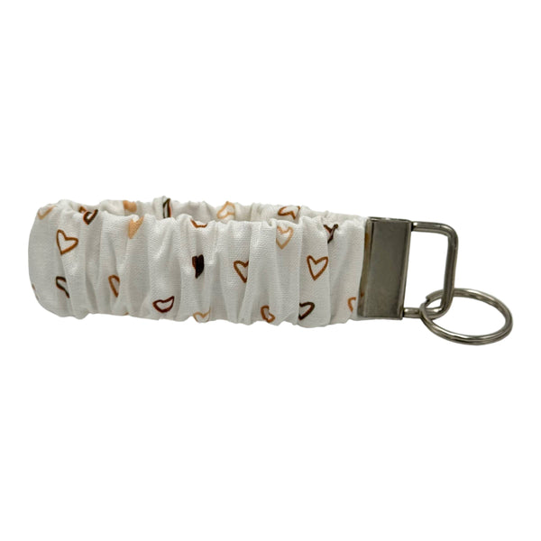 White & Brown Hearts Scrunchie Keychain Cotton Wristlet