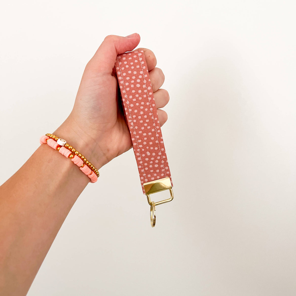 Pink Polka Dots Wristlet Keychain 