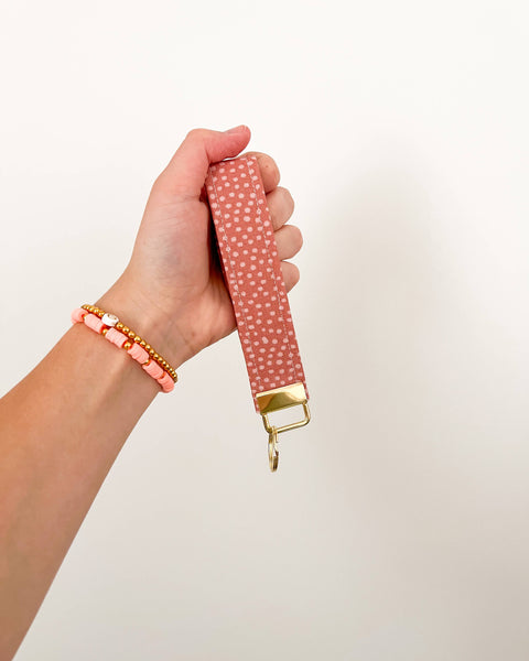 Pink Polka Dots Wristlet Keychain 