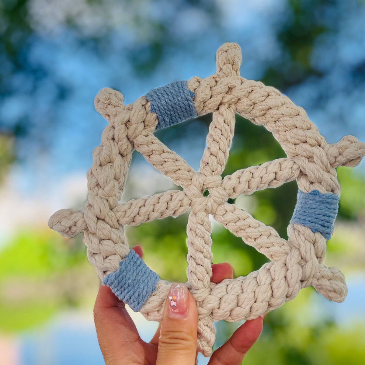 Handmade White Braided Rope Toy Ship Wheel, Sustainable Toy