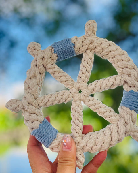 Handmade White Braided Rope Toy Ship Wheel, Sustainable Toy