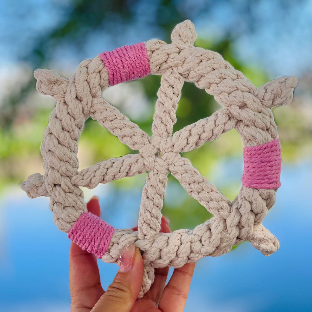 Handmade White Braided Rope Toy Ship Wheel, Sustainable Toy