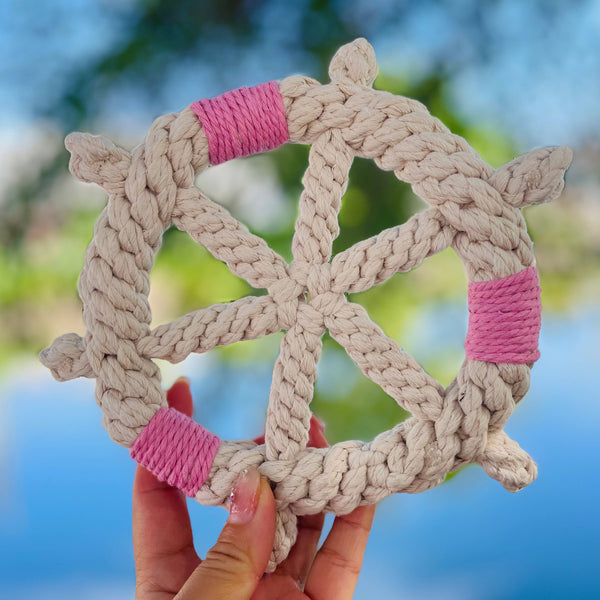 Handmade White Braided Rope Toy Ship Wheel, Sustainable Toy