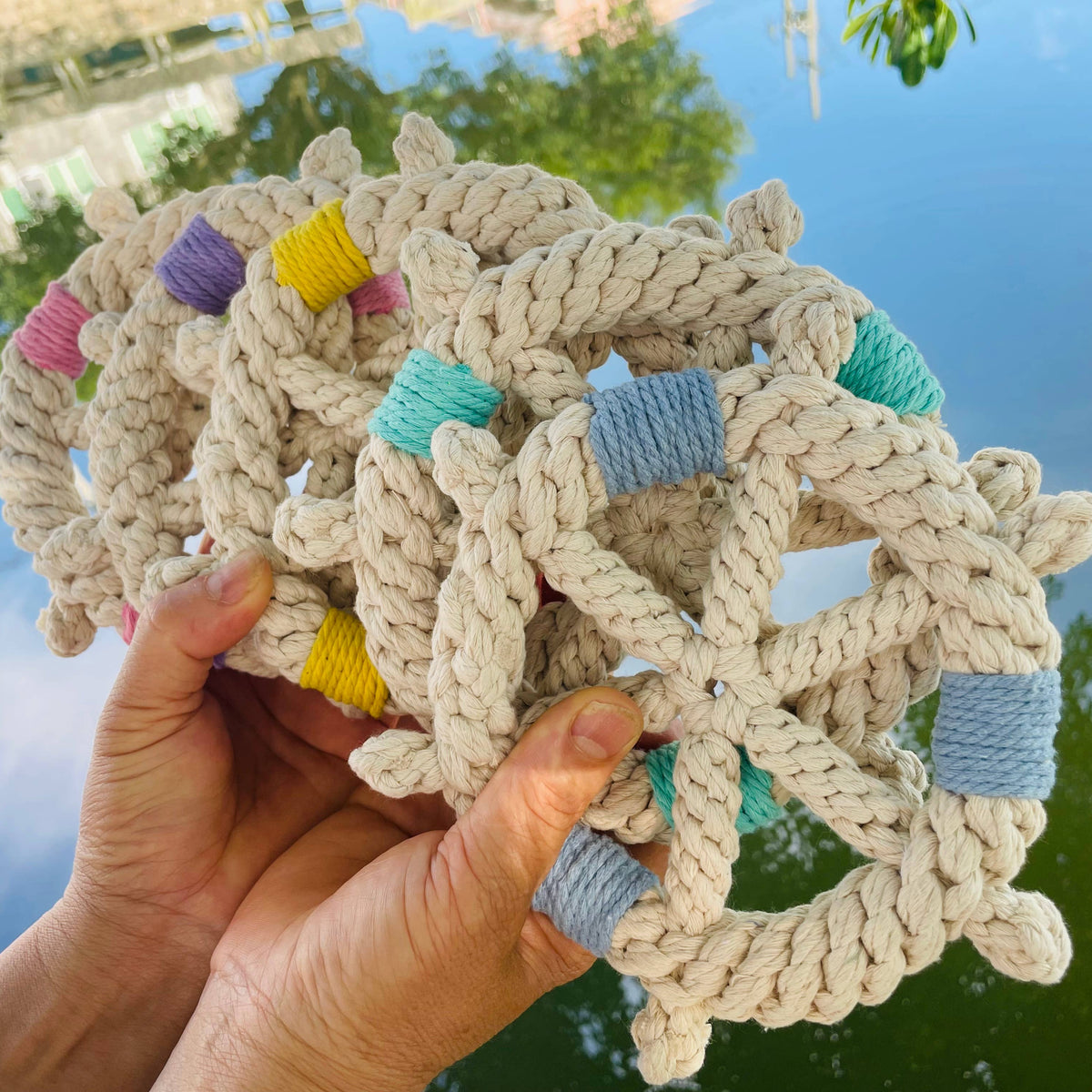 Handmade White Braided Rope Toy Ship Wheel, Sustainable Toy