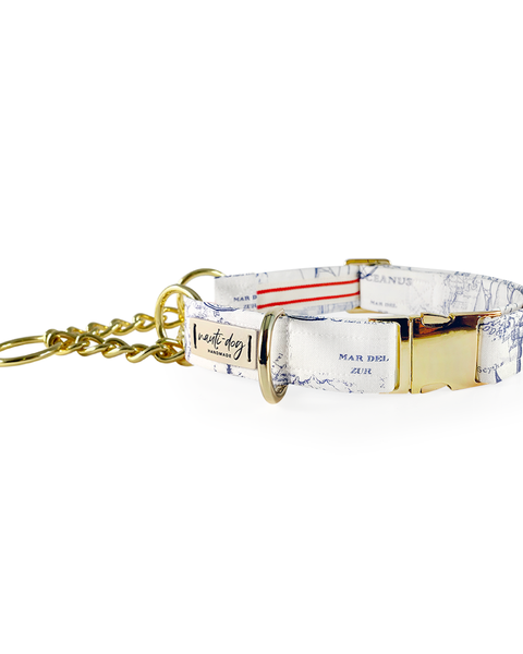 Carta Marina Light Nautical Toile Buckle & Martingale Collar