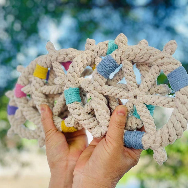 Handmade White Braided Rope Toy Ship Wheel, Sustainable Toy