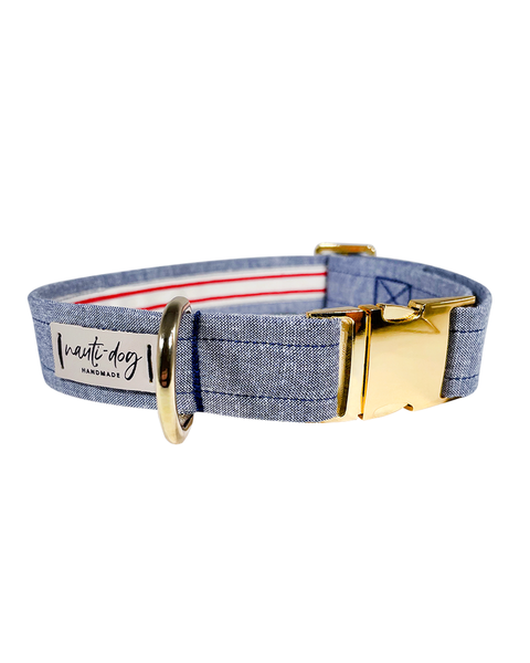 Chambray Classic Oxford Buckle & Martingale Dog Collar