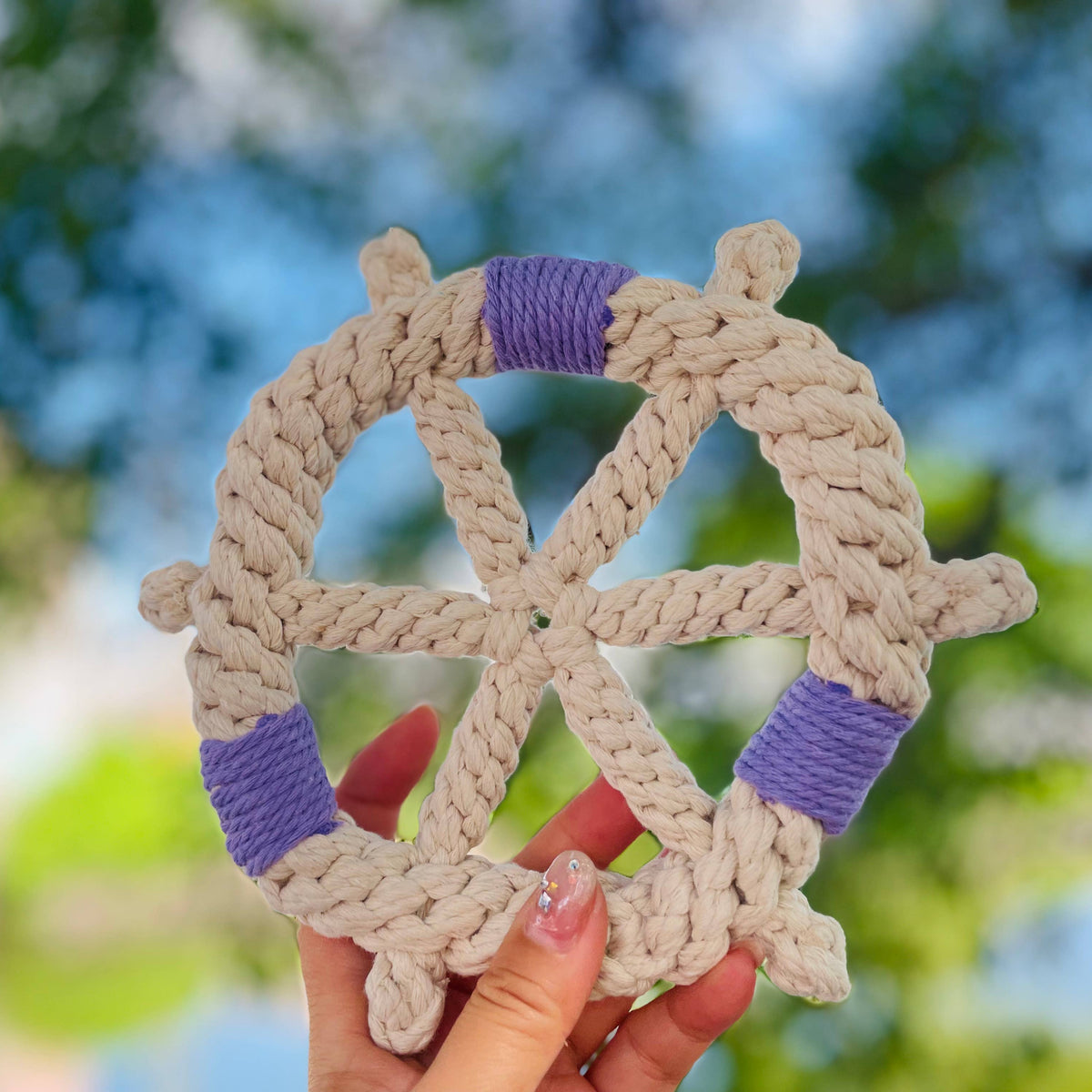 Handmade White Braided Rope Toy Ship Wheel, Sustainable Toy