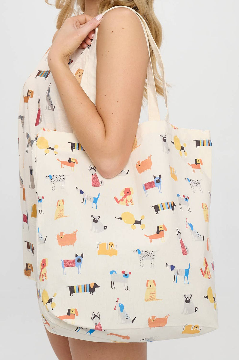 CARTOON DOGS PRINT TOTE BAGS