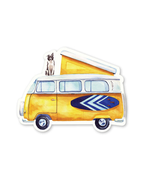 Yellow Vintage Bus Sticker