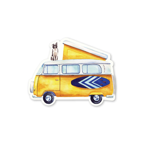 Yellow Vintage Bus Sticker