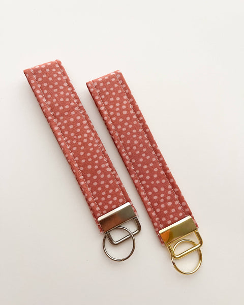 Pink Polka Dots Wristlet Keychain 