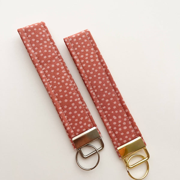 Pink Polka Dots Wristlet Keychain 