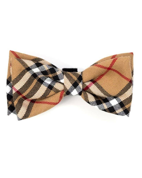 Tan Plaid Bow Tie